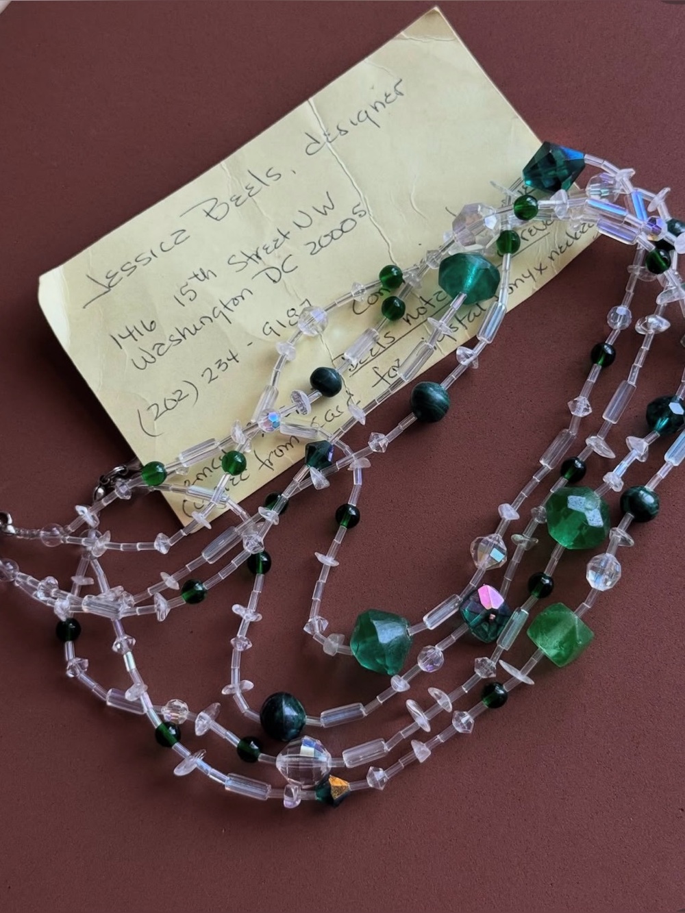 Jessica Beels Multi-Strand Green and Clear Beaded Necklace - Women Jewelry
